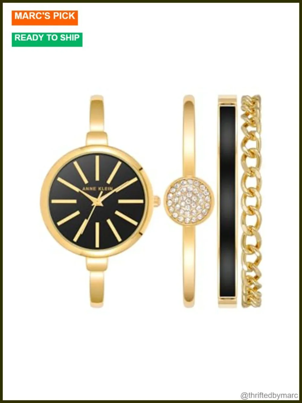 Gold-tone Bangle Watch & Bracelet Set with Crystals